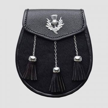 Black Fur Daress Sporran With 3 Tassles