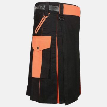  Black & Orange Utility Kilt For Men 