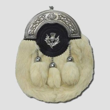 Chrome Plain Celtic Thistle Targe White Rabbit Sporran