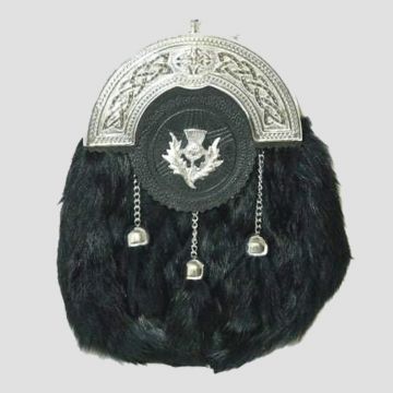 Chrome Plain Celtic Thistle Targe Black Rabbit Sporran