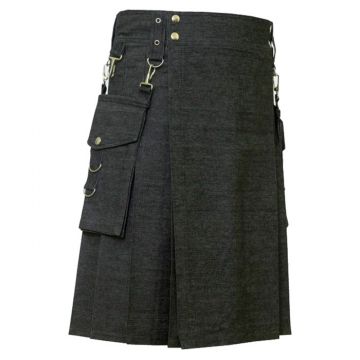Elegant Relaxed Black Denim Kilt
