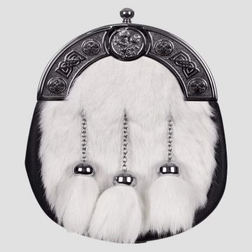 Full Dress Thistle And Boss White Rabbit Fur Sporran