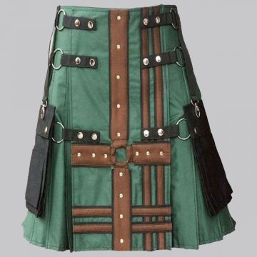 Hunter Green With Brown Medieval Modern Hybrid Kilt